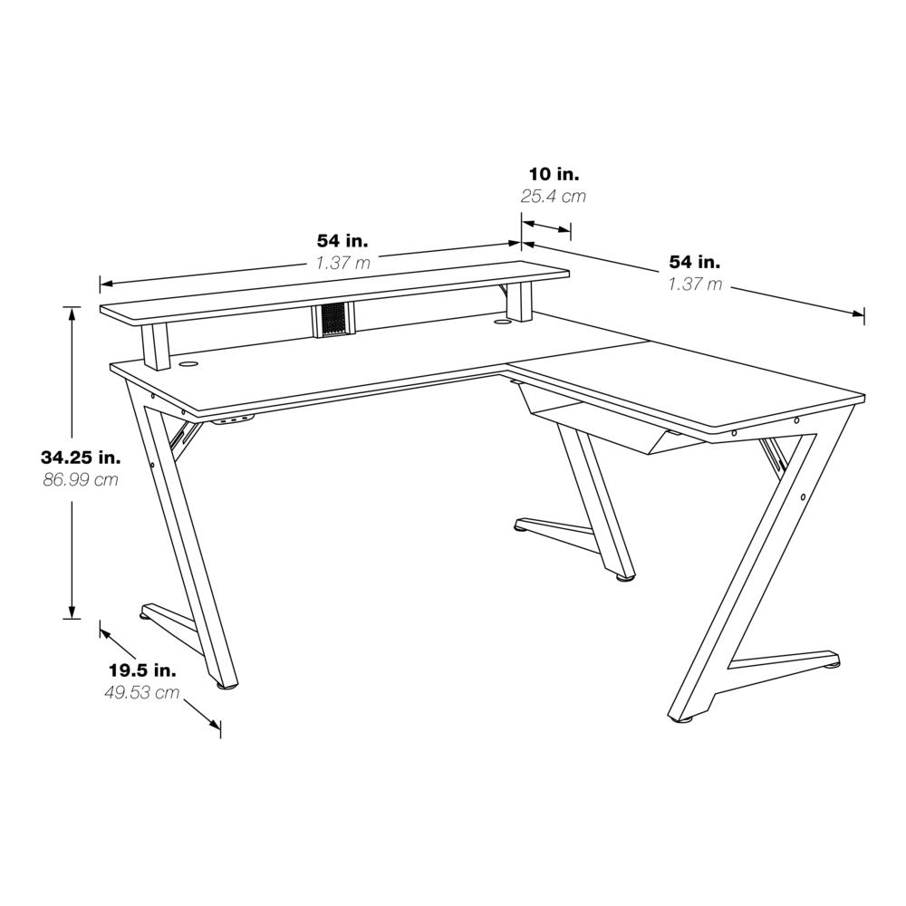 Avatar Battlestation L-Shape Gaming Desk with Carbon Top and Matte Red Legs