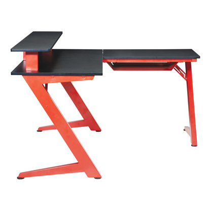 Avatar Battlestation L-Shape Gaming Desk with Carbon Top and Matte Red Legs