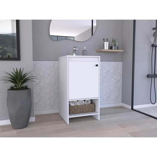 Braavos Free Standing Bathroom Vanity - White Resin Countertop, 1 Door, 1 Shelf