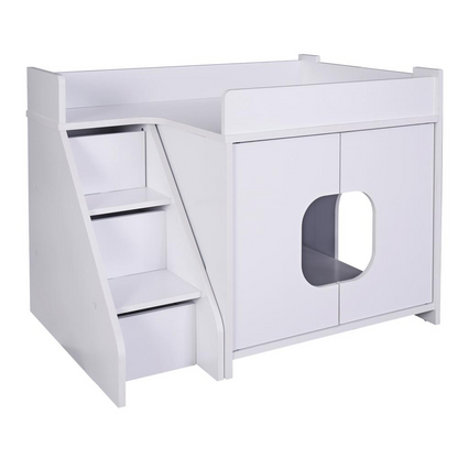 Peeta Cat Pet House with Storage, 2 Doors & Drawers – White, 32" W