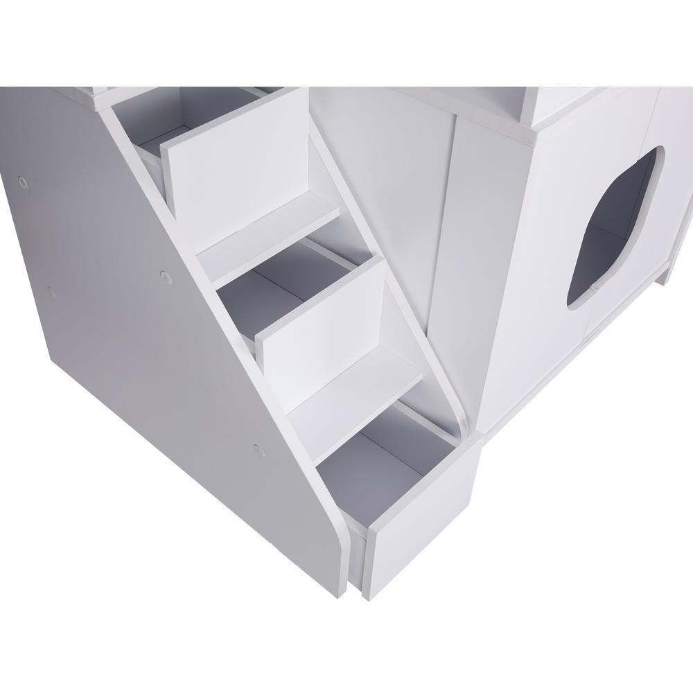 Peeta Cat Pet House with Storage, 2 Doors & Drawers – White, 32" W