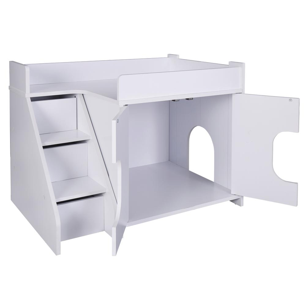 Peeta Cat Pet House with Storage, 2 Doors & Drawers – White, 32" W