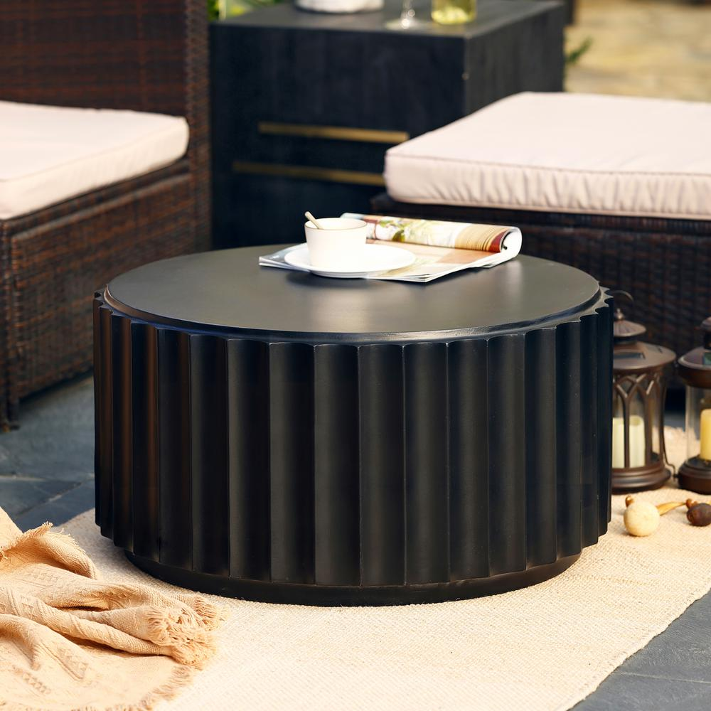 LuxenHome Black Cement Round Coffee Table - Stylish Outdoor and Indoor Furniture - Navarrete Furniture