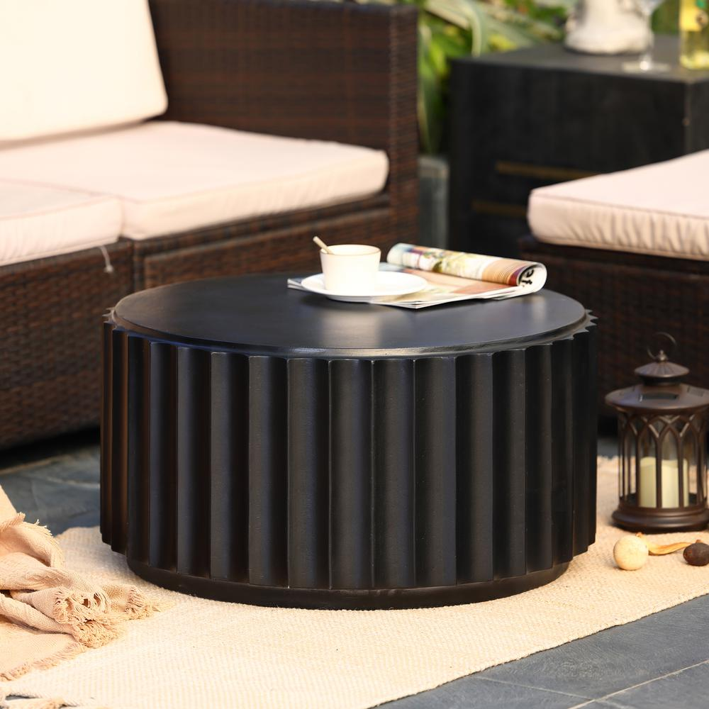 LuxenHome Black Cement Round Coffee Table - Stylish Outdoor and Indoor Furniture - Navarrete Furniture