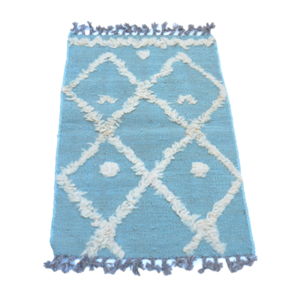 IKAT Greyish Teal Kilim Rug - Handmade Wool Rug for Stylish Interiors