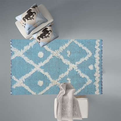 IKAT Greyish Teal Kilim Rug - Handmade Wool Rug for Stylish Interiors