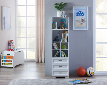 Tall White Bookcase with Toy Storage - Stylish, Functional, and Safe