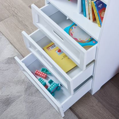 Tall White Bookcase with Toy Storage - Stylish, Functional, and Safe