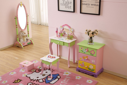 Charming Kids' Makeup Vanity, Mirror & Stool Set - Playful Elegance