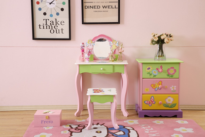 Charming Kids' Makeup Vanity, Mirror & Stool Set - Playful Elegance