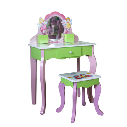 Charming Kids' Makeup Vanity, Mirror & Stool Set - Playful Elegance