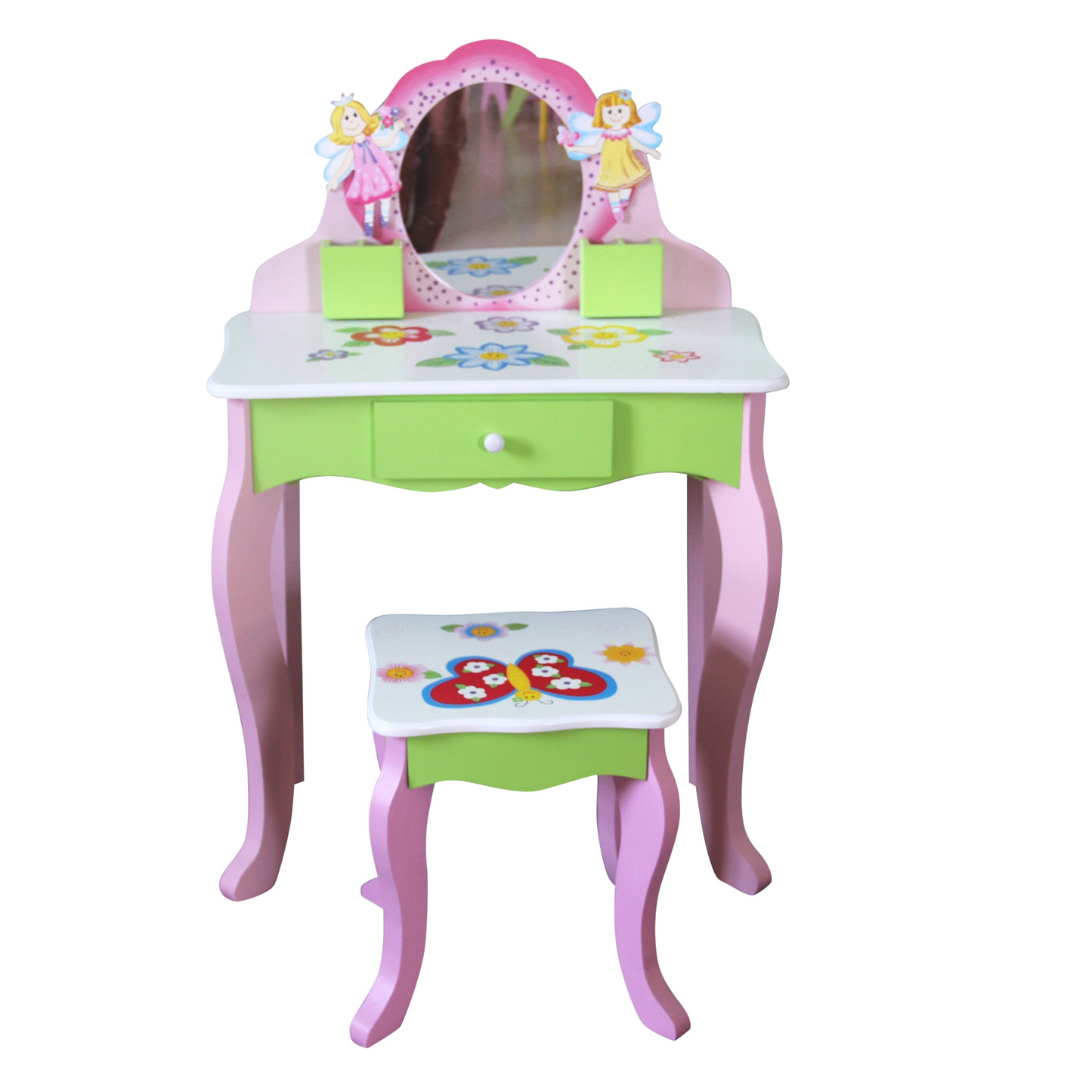 Charming Kids' Makeup Vanity, Mirror & Stool Set - Playful Elegance