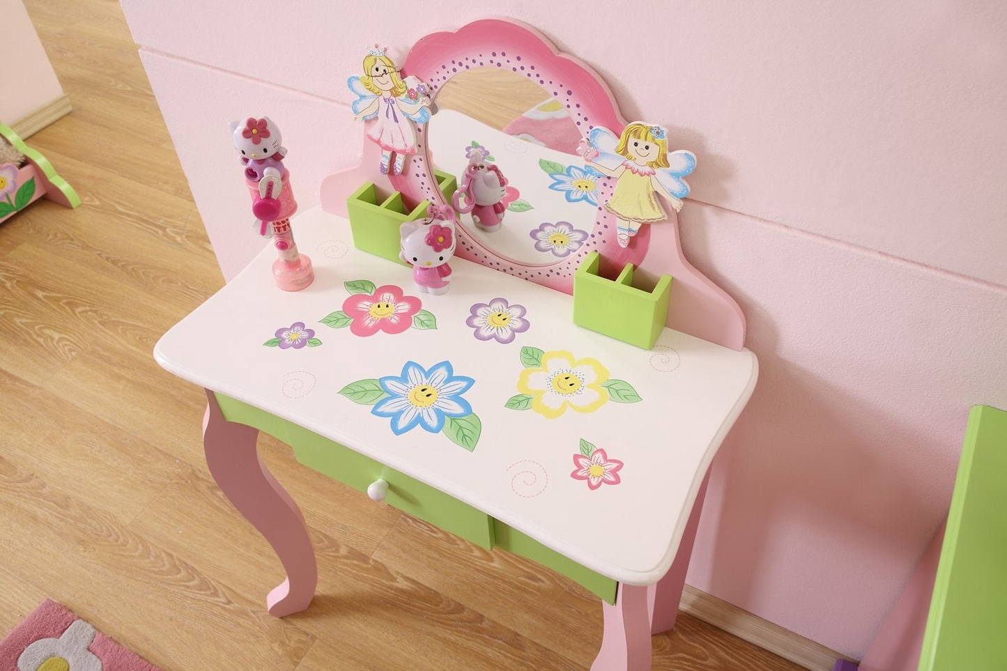 Charming Kids' Makeup Vanity, Mirror & Stool Set - Playful Elegance