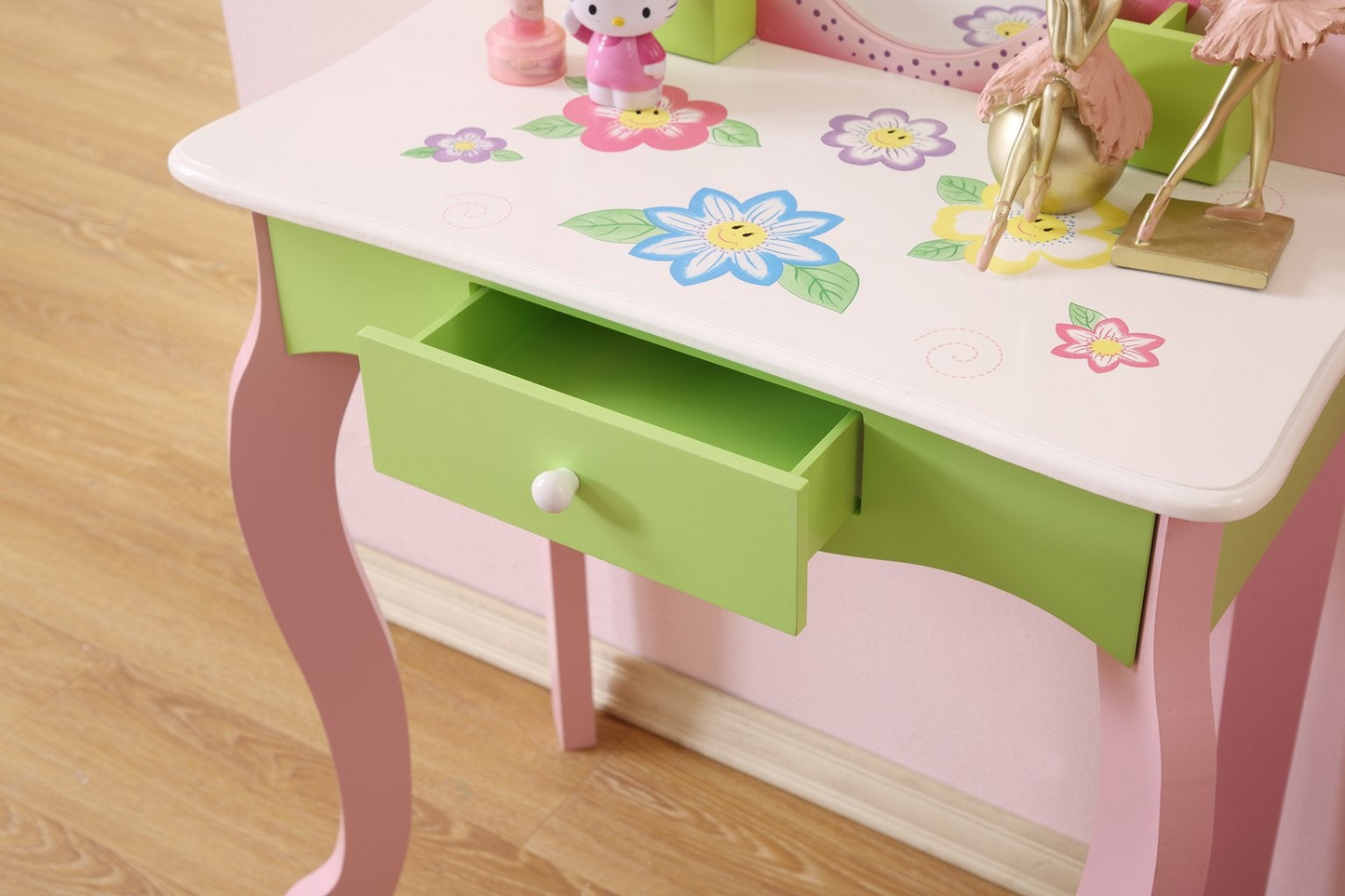 Charming Kids' Makeup Vanity, Mirror & Stool Set - Playful Elegance