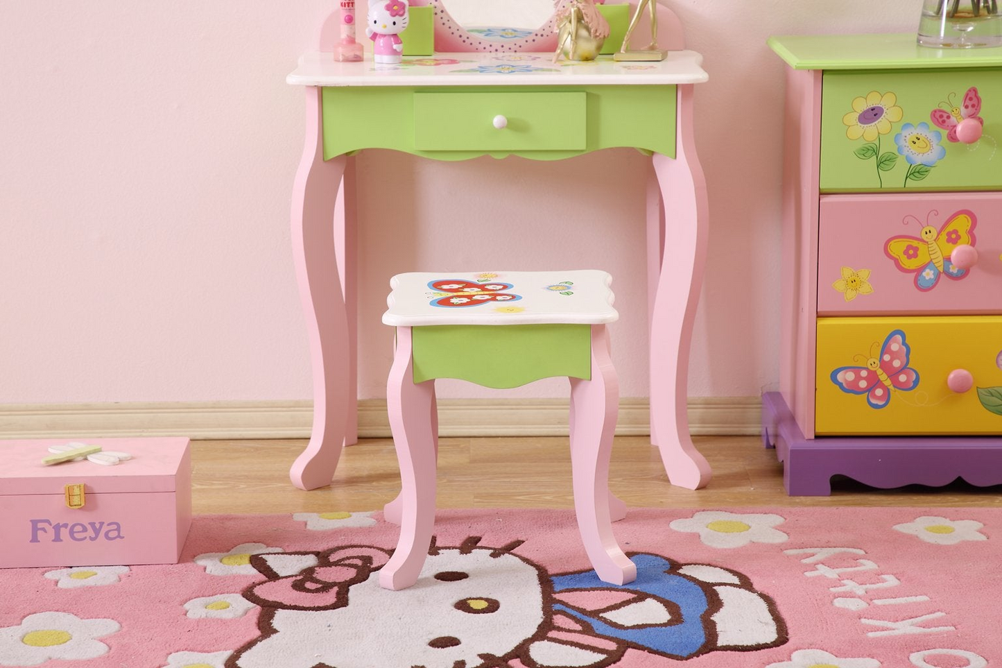 Charming Kids' Makeup Vanity, Mirror & Stool Set - Playful Elegance