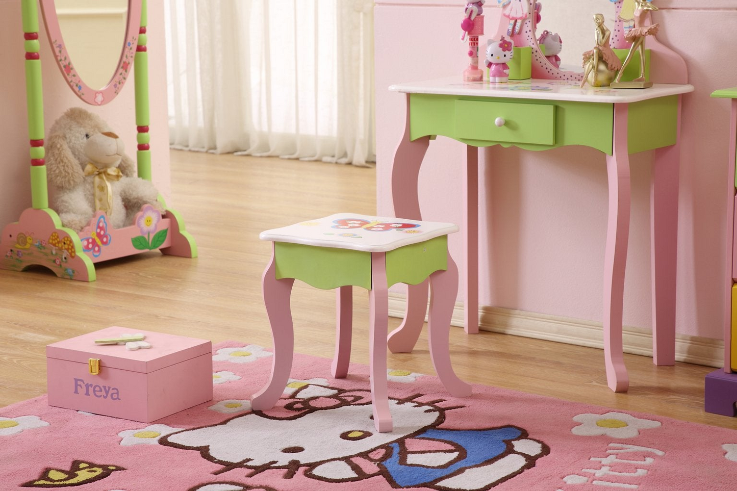 Charming Kids' Makeup Vanity, Mirror & Stool Set - Playful Elegance