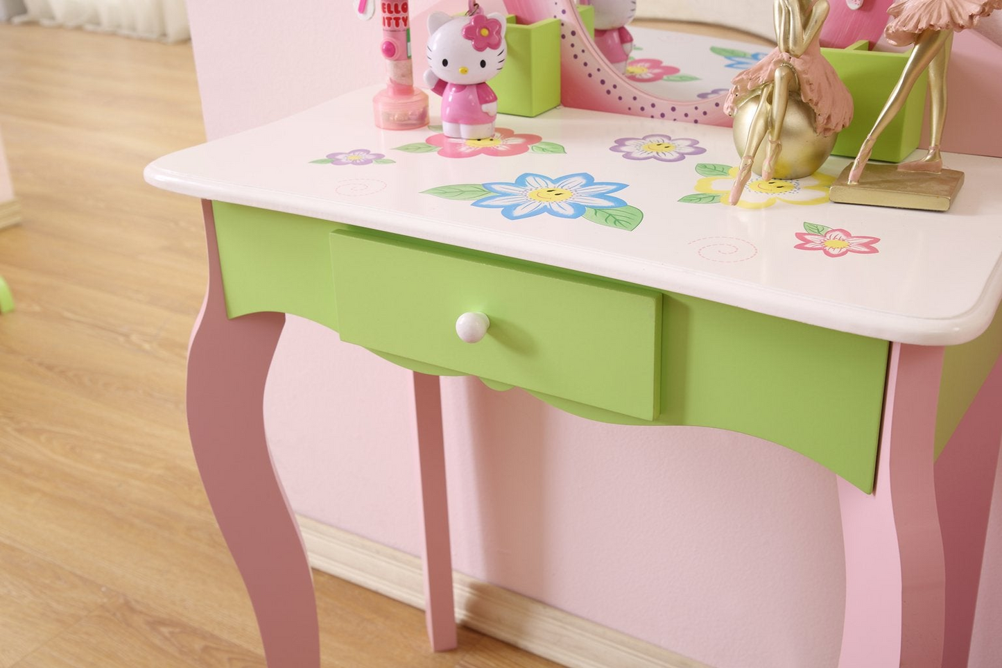 Charming Kids' Makeup Vanity, Mirror & Stool Set - Playful Elegance