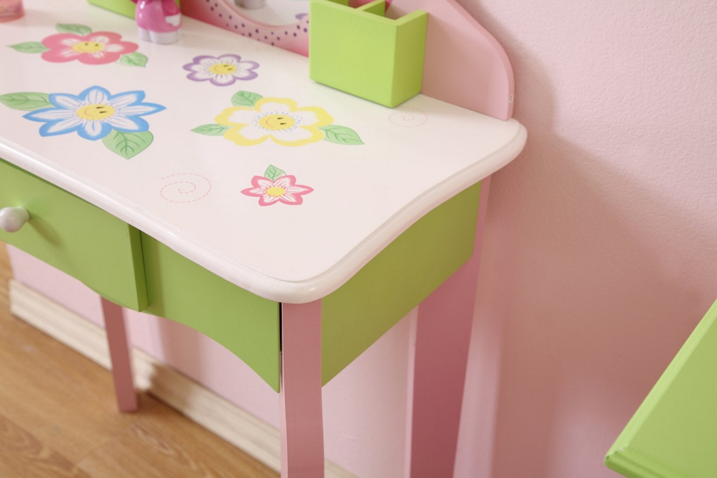 Charming Kids' Makeup Vanity, Mirror & Stool Set - Playful Elegance