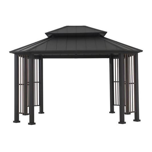 Sunjoy 11 x 13 ft Hardtop Gazebo Outdoor 2-Tier Steel Hardtop Metal Gazebo