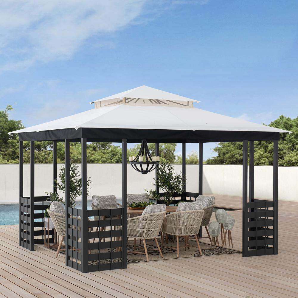 Brook Park Outdoor Patio Steel Frame 2-Tier Soft Top Gazebo with Canopy Roof