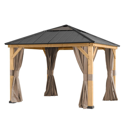 Outdoor Patio Cedar Framed Gazebo with Steel and Polycarbonate Hip Roof Hardtop - Create Your Outdoor Oasis