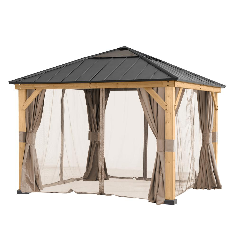 Outdoor Patio Cedar Framed Gazebo with Steel and Polycarbonate Hip Roof Hardtop - Create Your Outdoor Oasis