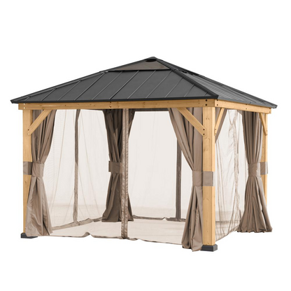 Outdoor Patio Cedar Framed Gazebo with Steel and Polycarbonate Hip Roof Hardtop - Create Your Outdoor Oasis