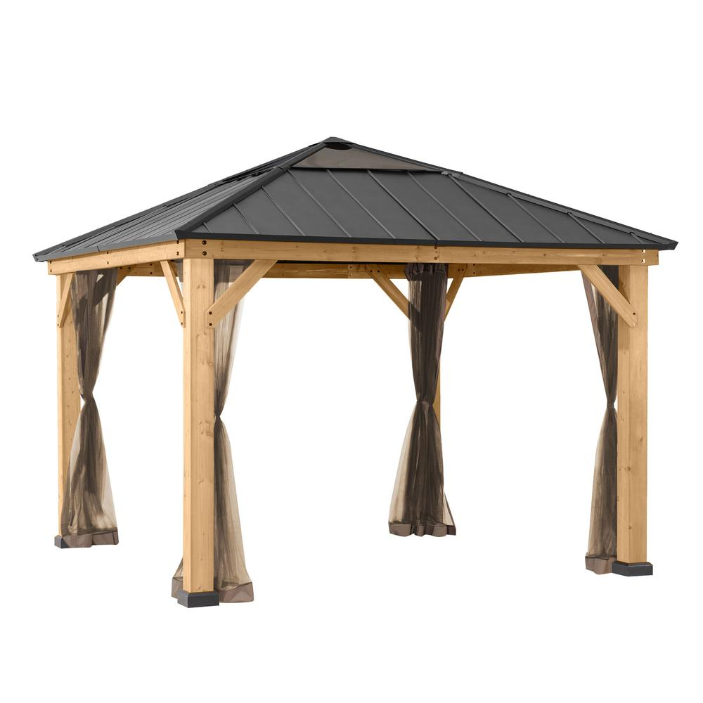 Outdoor Patio Cedar Framed Gazebo with Steel and Polycarbonate Hip Roof Hardtop - Create Your Outdoor Oasis