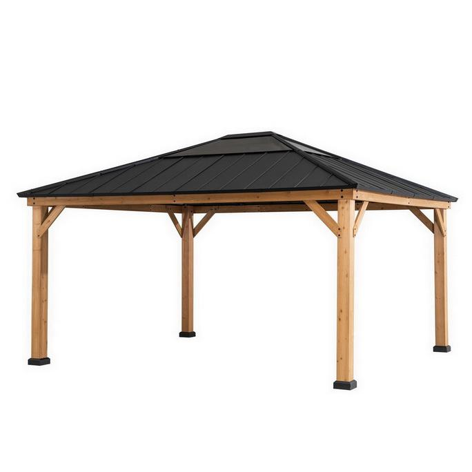 Outdoor Patio Cedar Framed Gazebo with Steel and Polycarbonate Hip Roof Hardtop - Create Your Outdoor Oasis