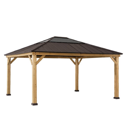 Outdoor Patio Cedar Framed Gazebo with Steel and Polycarbonate Hip Roof Hardtop - Create Your Outdoor Oasis