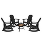 Savannah Set of 4 Black All-Weather Poly Resin Wood Adirondack Rocking Chairs with 22" Round Wood Burning Fire Pit