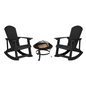 Savannah Set of 2 Black All-Weather Poly Resin Wood Adirondack Rocking Chairs with 22" Round Wood Burning Fire Pit