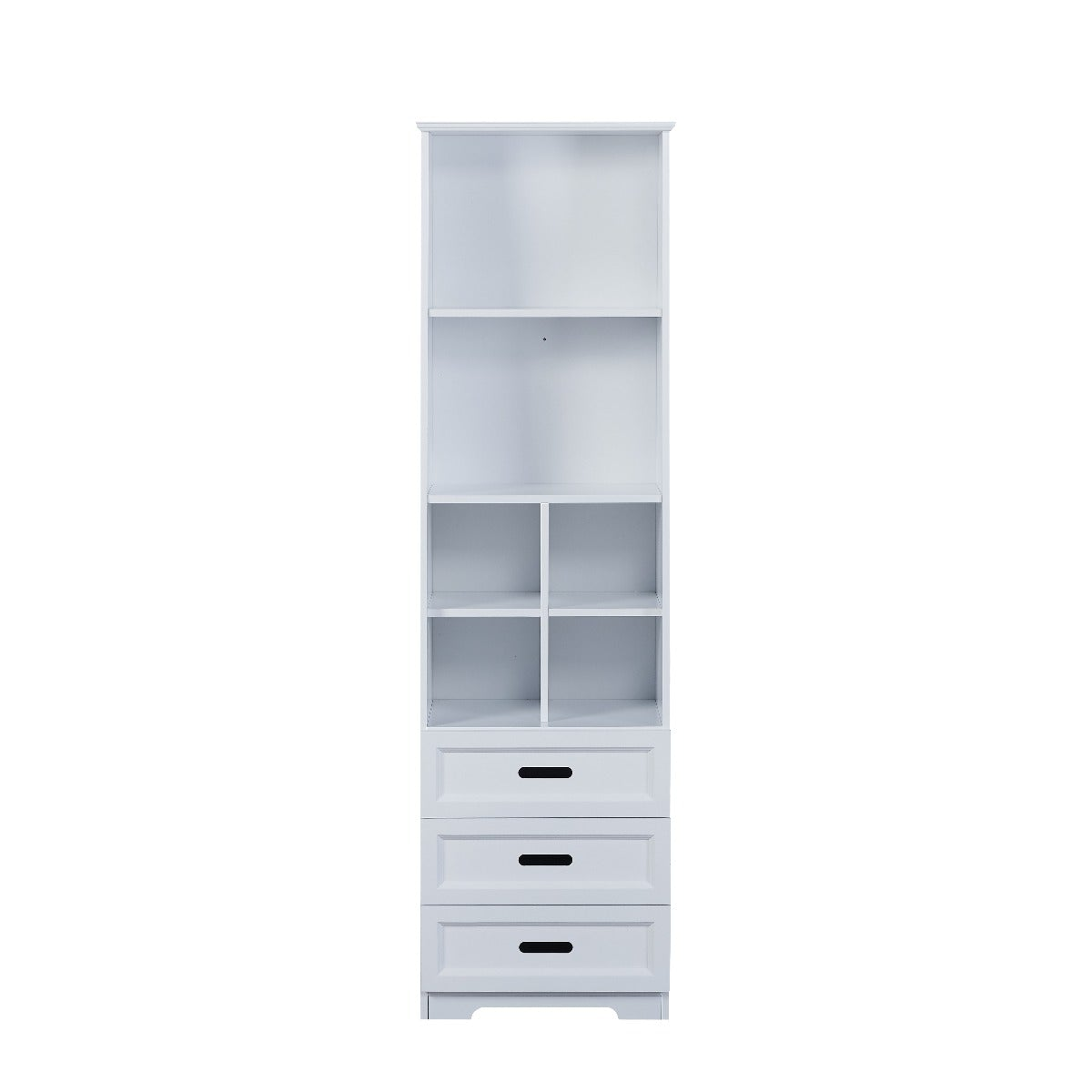 Tall White Bookcase with Toy Storage - Stylish, Functional, and Safe