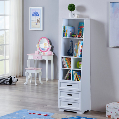 Tall White Bookcase with Toy Storage - Stylish, Functional, and Safe