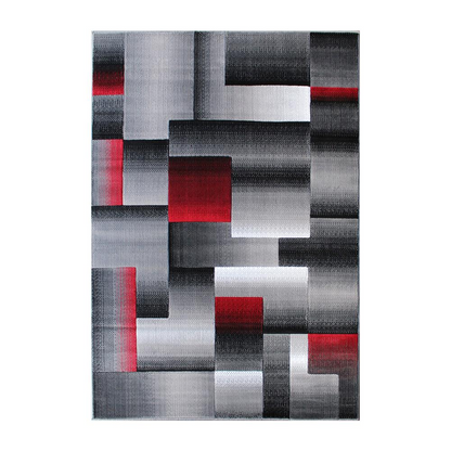 5' x 7' Red Color Blocked Area Rug - Modern Geometric Design