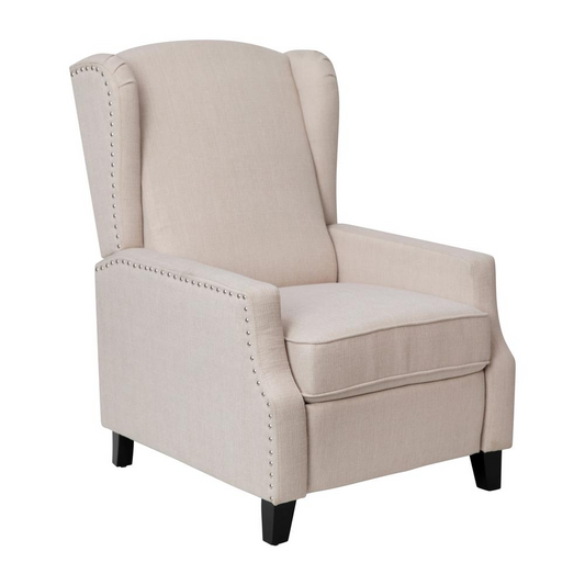 Prescott Traditional Style Slim Push Back Recliner Chair - Cream Fabric Upholstery