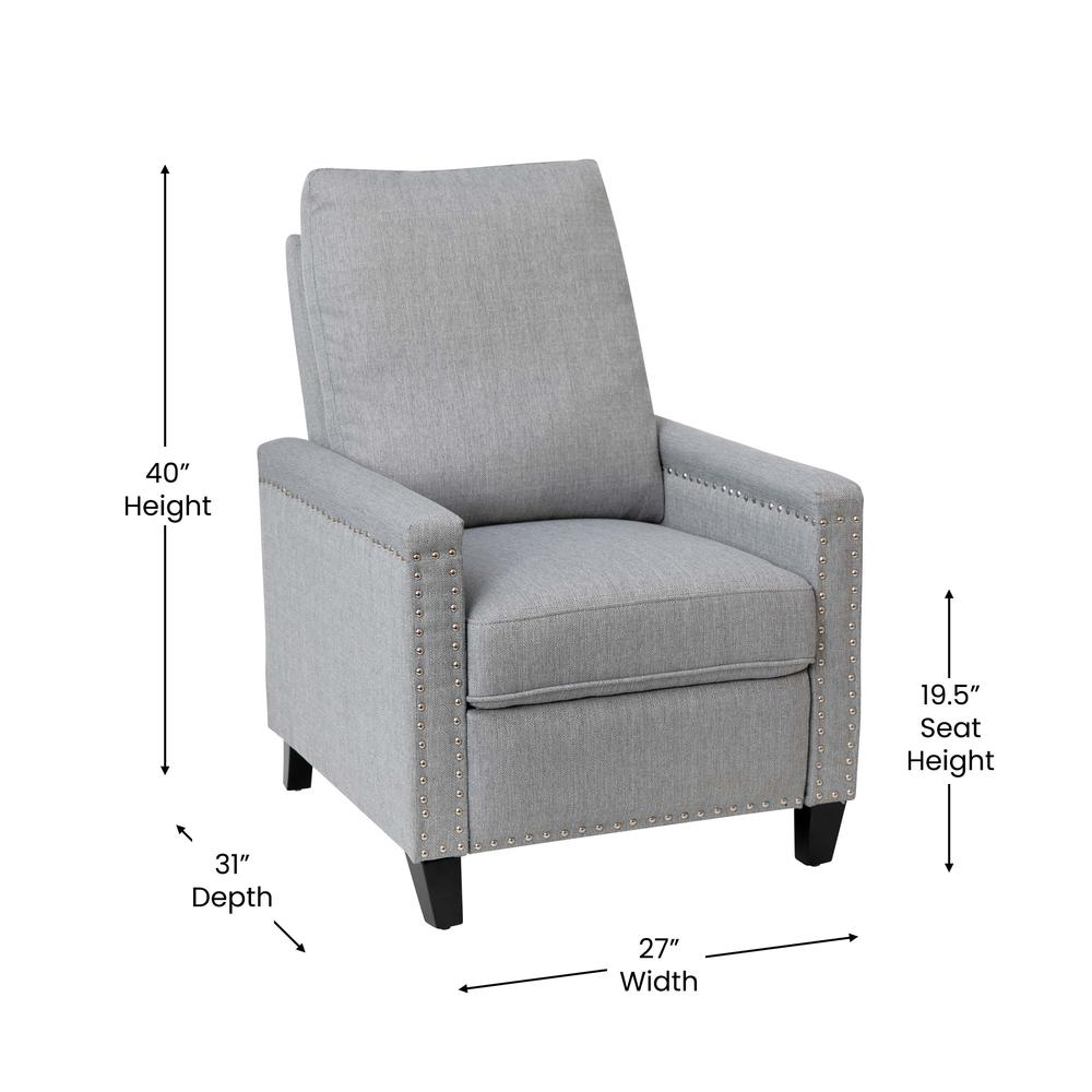 Carson Transitional Style Push Back Recliner Chair - Light Gray Fabric Upholstery