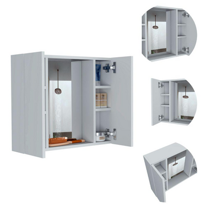 DEPOT E-SHOP Garnet Medicine Cabinet, Mirror, One External Shelf, Two-Door Cabinet-White, For Bathroom