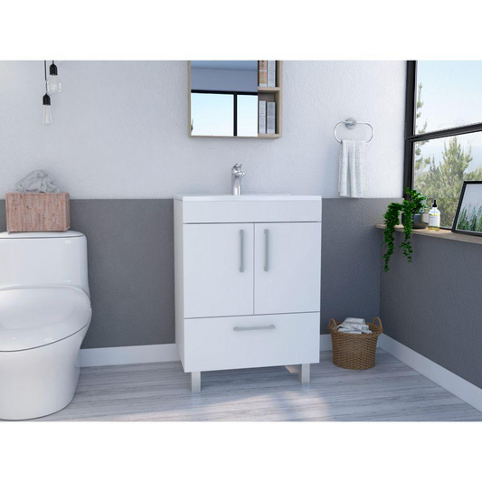 DEPOT E-SHOP Essential Single Bathroom Vanity - White | Bathroom Storage Cabinet