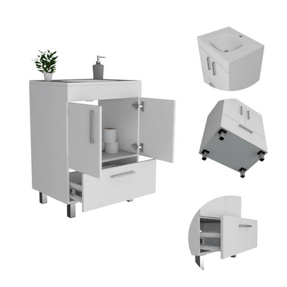 DEPOT E-SHOP Essential Single Bathroom Vanity - White | Bathroom Storage Cabinet