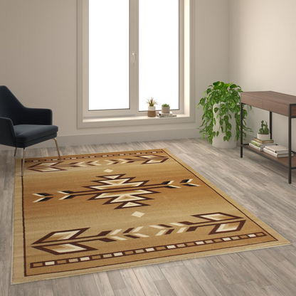 Southwestern 6' x 9' Brown Area Rug - Olefin Rug | Geometric Pattern, Stain-Resistant, Ultra-Soft Fibers