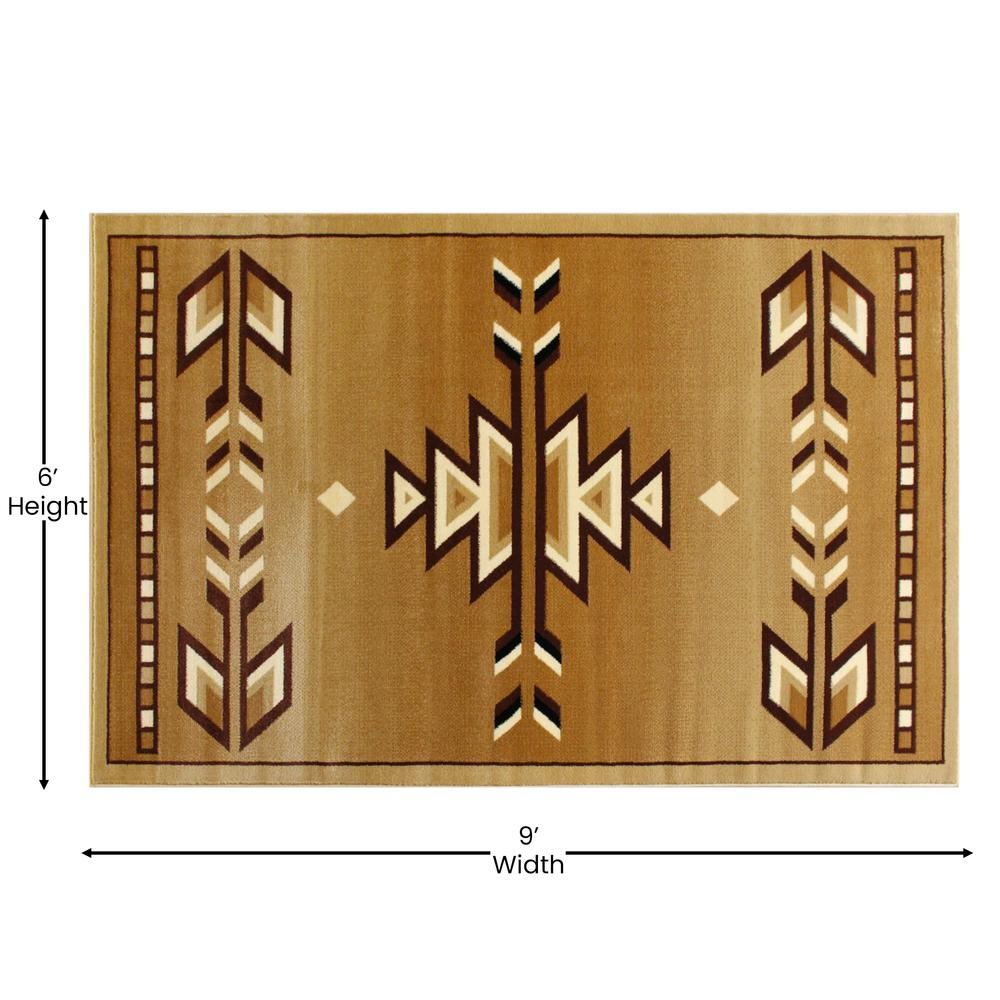 Southwestern 6' x 9' Brown Area Rug - Olefin Rug | Geometric Pattern, Stain-Resistant, Ultra-Soft Fibers