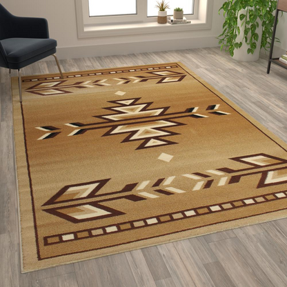 Southwestern 6' x 9' Brown Area Rug - Olefin Rug | Geometric Pattern, Stain-Resistant, Ultra-Soft Fibers