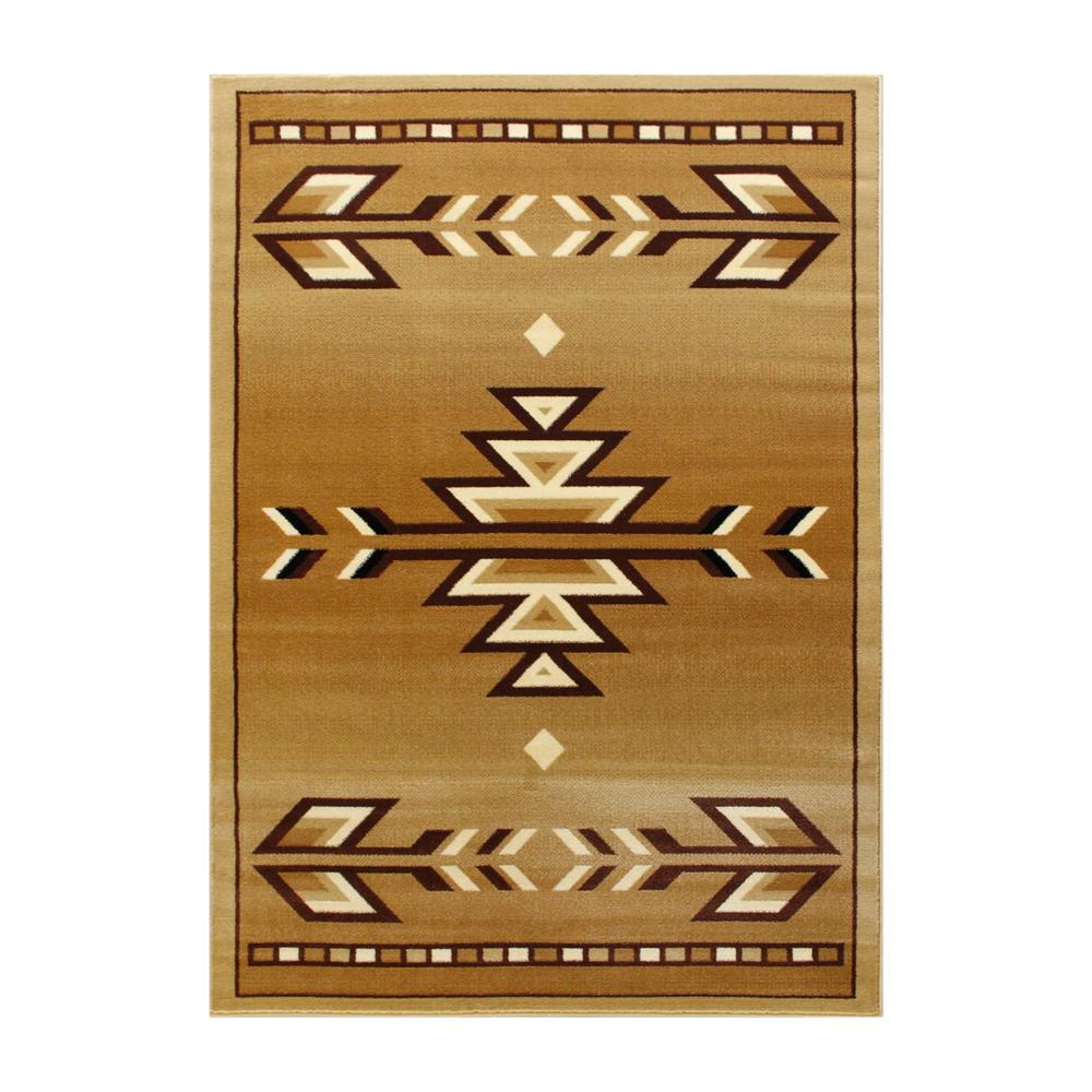 Southwestern 5' x 7' Brown Area Rug - Geometric Pattern, Stain-Resistant, Kid and Pet Friendly