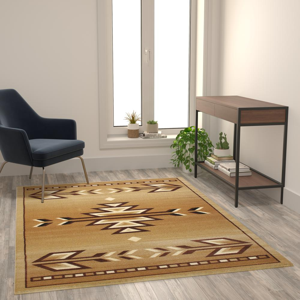 Southwestern 5' x 7' Brown Area Rug - Geometric Pattern, Stain-Resistant, Kid and Pet Friendly