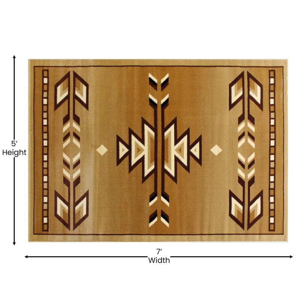 Southwestern 5' x 7' Brown Area Rug - Geometric Pattern, Stain-Resistant, Kid and Pet Friendly