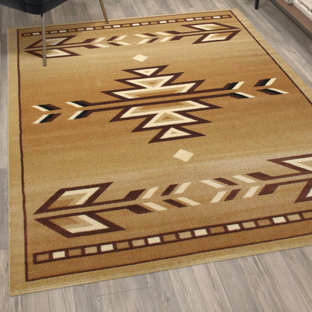 Southwestern 5' x 7' Brown Area Rug - Geometric Pattern, Stain-Resistant, Kid and Pet Friendly