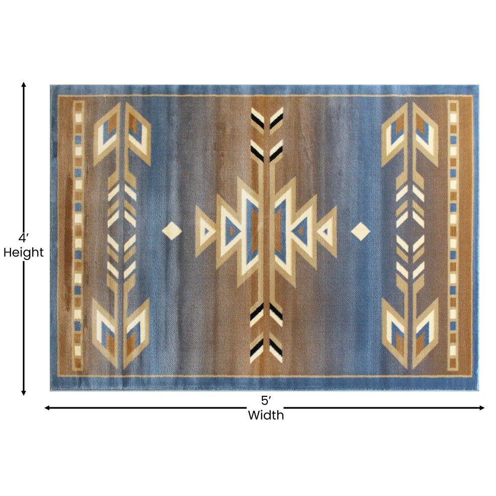 Southwestern 4' x 5' Blue Area Rug - Olefin Rug