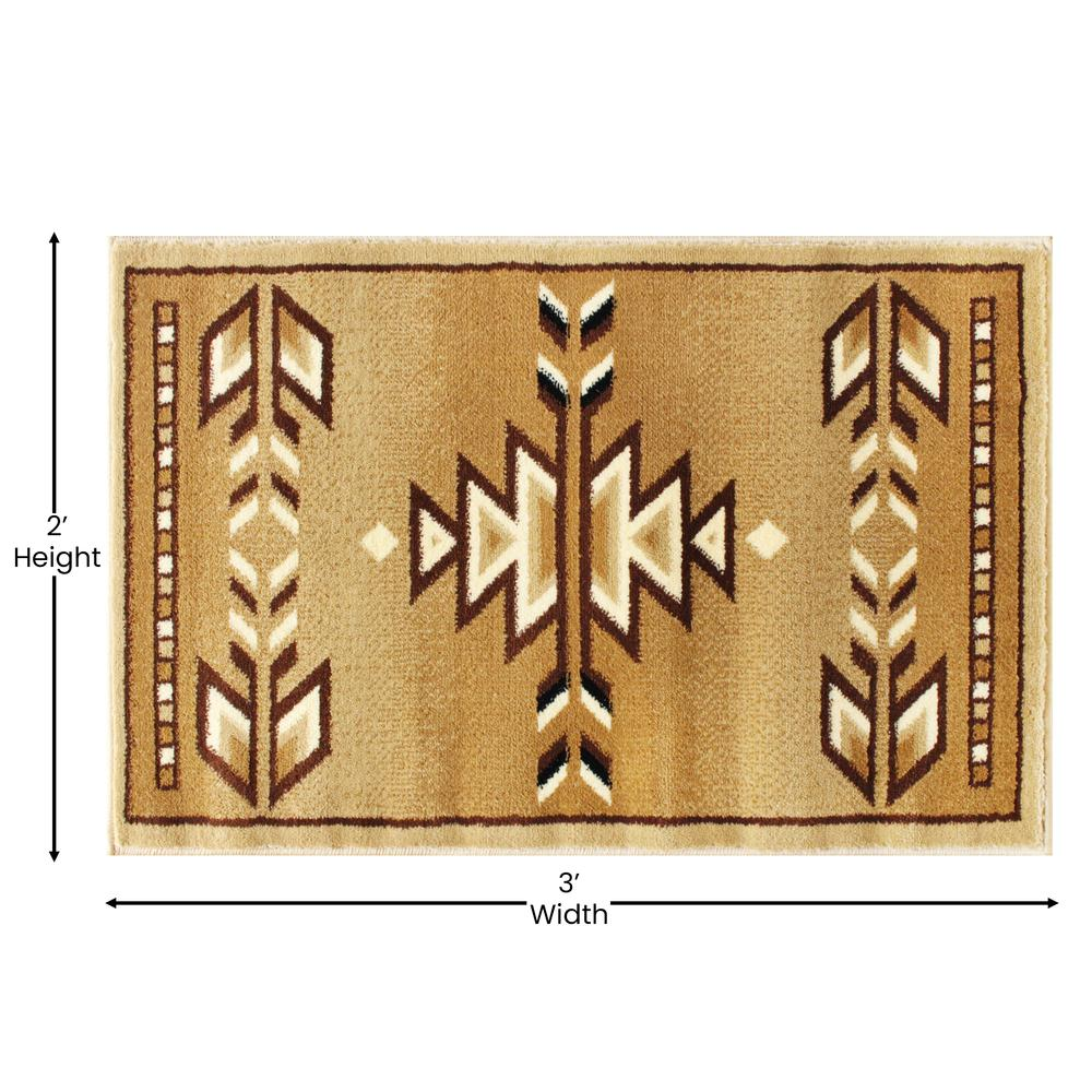 Southwestern 2' x 3' Brown Area Rug - Geometric Pattern | Stain and Water Resistant