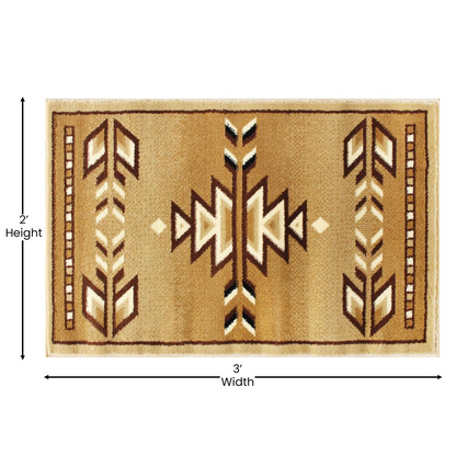 Southwestern 2' x 3' Brown Area Rug - Geometric Pattern | Stain and Water Resistant